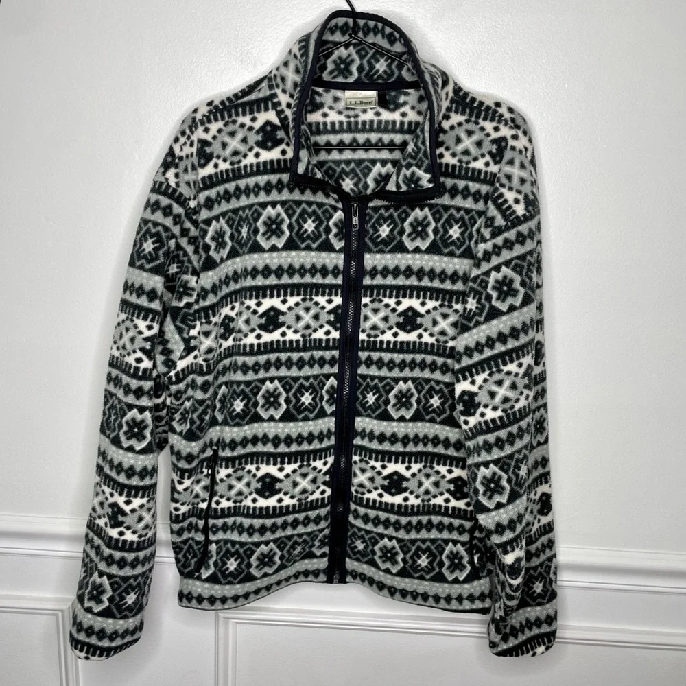Vintage L.L.Bean Navajo Print Full Zip Fleece Jacket Womens L/XL - Picture 1 of 6